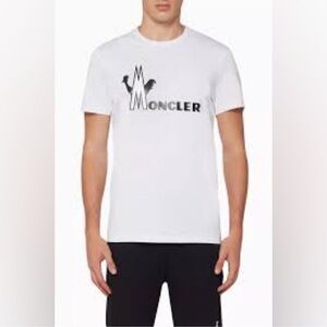 MONCLER Logo Print T Shirt Size XXXL White 100% Cotton WIth Sleeve Logo Patch